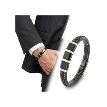 Moncuk Design Siyah-beyaz 316l Çelik Ve Saç Örgü Erkek Deri Bileklik 33514b26d3 Çok Renkli
