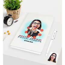 Kişiye Özel Melek Annem Karikatürlü Beyaz Defter Kalem Seti Beyaz