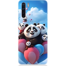 Oppo A91 Uyumlu Silikon Kılıf Sevimli Pana Ailesi Uçan Balon