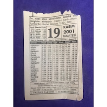 19 Kasım 2001 Takvim Yaprağı - Nostalji Koleksiyonluk Takvim Yaprağı