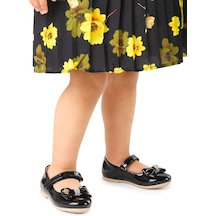 Kiko Kids Cırtlı Fiyonklu Kız Çocuk Babet Ayakkabı Ege 201 Rugan Siyah 001