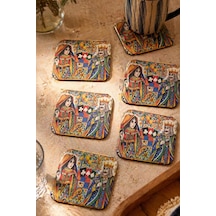 İskambil Serisi Bardak Altlığı 6 Lı Set Sicilya Temalı Kolaj 9 Cm Mdf Çok Renkli