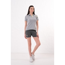 Kadın Polo Yaka T-shirt Takımı Rahat Kesim Yazlık Günlük Kombin Gri Melanj