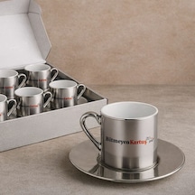 Firmalara Özel Logolu Porselen Metalik Gümüş Kahve Fincanı 6lı Set, Promosyon Fincan, Logolu Kurumsal Hediye Kobitmeyencom36511 Bk Gift Renkli