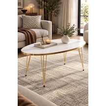 Sulorahome Elips Gold Beyaz Orta Sehpa Beyaz - Altın