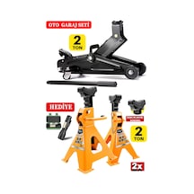 2ton X2 Adet Sehpa Tip Kriko Standı + 2ton Tekerlekli Kriko Garaj