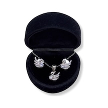 Oya Silver Beyaz Zirkon Taşlı Gümüş Kuğu Set&takım