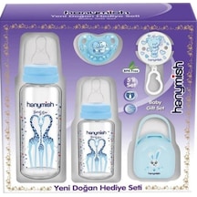 Hanymish Mavi Yenidoğan Bebek Cam Biberon Emzik Seti Hediye Seti 5'Li