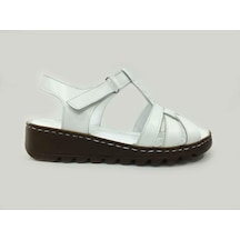 Marine Shoes Hakiki Deri Kadın Sandalet Beyaz 86 017