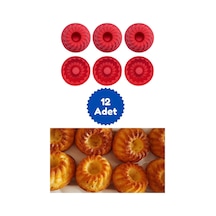 Kırmızı 12'li Silikon Mini Kek Kalıbı - Muffin Kalıbı 12 Adet Göbekli Kek Kalıbı Silikon Kırmızı Diğer