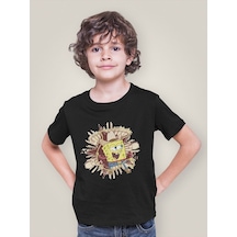 Sevbano Kovboy Süngerbob Baskılı Unisex Çizgi Film Çocuk Tişört 1-12 Yaş Siyah