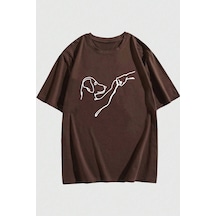 Uyguntarz Can Dostum Köpeğim Temalı Unisex Oversize Tshirt Kahverengi