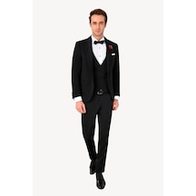 Erkek Siyah Slim Fit Şal Yaka Yelekli Damatlık