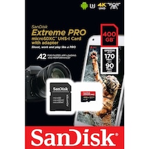 Sandisk Extreme Pro SDSQXCZ-400G-GN6MA 400 GB MicroSDXC Class 10 U3 Hafıza Kartı + Adaptör