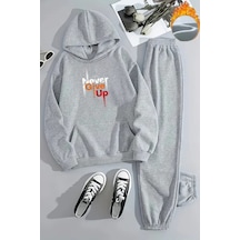 Unisex Never Give Up Baskılı Kapüşonlu Gri Eşofman Takımı - Kışlık Şardonlu Kumaş Gri Unisex Never Give Up Baskılı Kapüşonlu Gri Eşofman Takımı - Kışlık Şardonlu Kumaş Gri