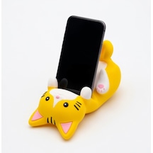 Sarı Kedi Figürlü Telefon Tutucu Stand - 3d Baskı Ofis Masaüstü Aksesuarı Ve Biblo