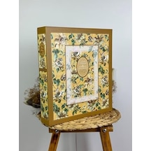 10x15cm 500 Fotoğraf Kapasiteli Kutulu Çiçek Desenli Lüks Ofset Fotoğraf Albümü Sarı