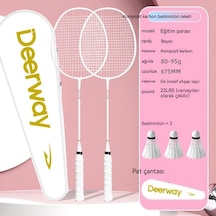 Ultra Hafif Ve Dayanıklı Oyun Antrenmanı Top Sürme Badminton Çift Raketi - Beyaz