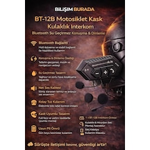 Bt-12b Motosiklet Bluetooth Intercom, Su Geçirmez, Kulaklık Ve Mikrofon Seti