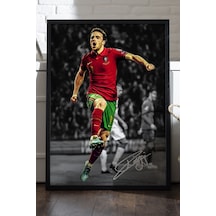Diogo Jota Siyah Ahşap Çerçeveli Poster, Dekoratif Futbol Liverpool Duvar Tablosu