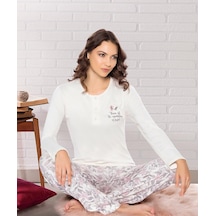 Uzun Kol Jakarlı Kumaş Yumuşak Kışlık Şık Zarif Pijama Takım Dowry 09-164 Pembe