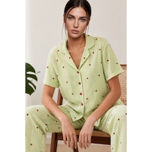 Kadın Kısa Kollu Rahat Yeşil Pijama Takımı 4732