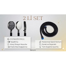 2'li Set 6 Fonksiyonlu Lüks Masajlı Filtreli Duş Başlığı +paslanmaz Sprial Hortumlu Duş Set Füme - Siyah
