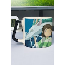 Spirited Away Anime Baskılı Seramik Lüks Kupa 1 Adet Özel Siyah Kulp Dalga Kulp V3d Çok Renkli