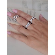 Çarpı X Asimetrik Model Zirkon Taşlı Ayarlanabilir Silver Gümüş Renkli Yüzük Silver