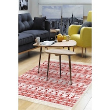 Alanur Home Kaymaz Dijital Mutfak & Salon Halı Trend Saçaklı E5184 Kırmızı