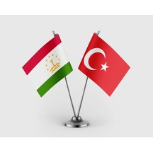 Tacikistan Ve Türk Bayrağı İkili Saten Masa Bayrağı Takımı Diğer