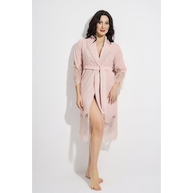 Dantelli Kısa Şalyaka Bukle Bambu Cotton Bayan Bornoz Pudra