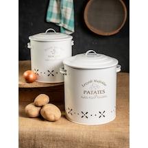 Metal Patates Soğan Kovası, Saklama Kabı İkili Set-silindir Battal Boy Lezzetli Mutfaklar-aşkla Pişen Yemekler - Beyaz