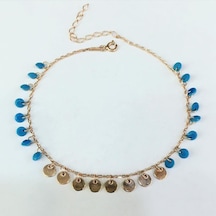 Gümüş Rose Turkuaz Taşlı Pullu Halhal Turkuaz