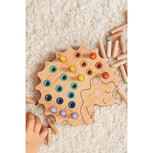 Montessori Ahşap Duyusal Eğiti Oyuncak Renk Eşleştirmeli Pim Takmalı Kirpi