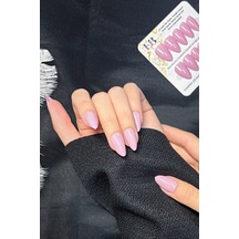 Kısa Badem 24 Adet Takma Tırnak Seti W1508 Pembe