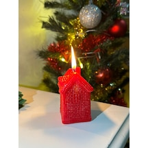 Christmas Yılbaşı Temalı Kırmızı Ev Desenli Mum 2024