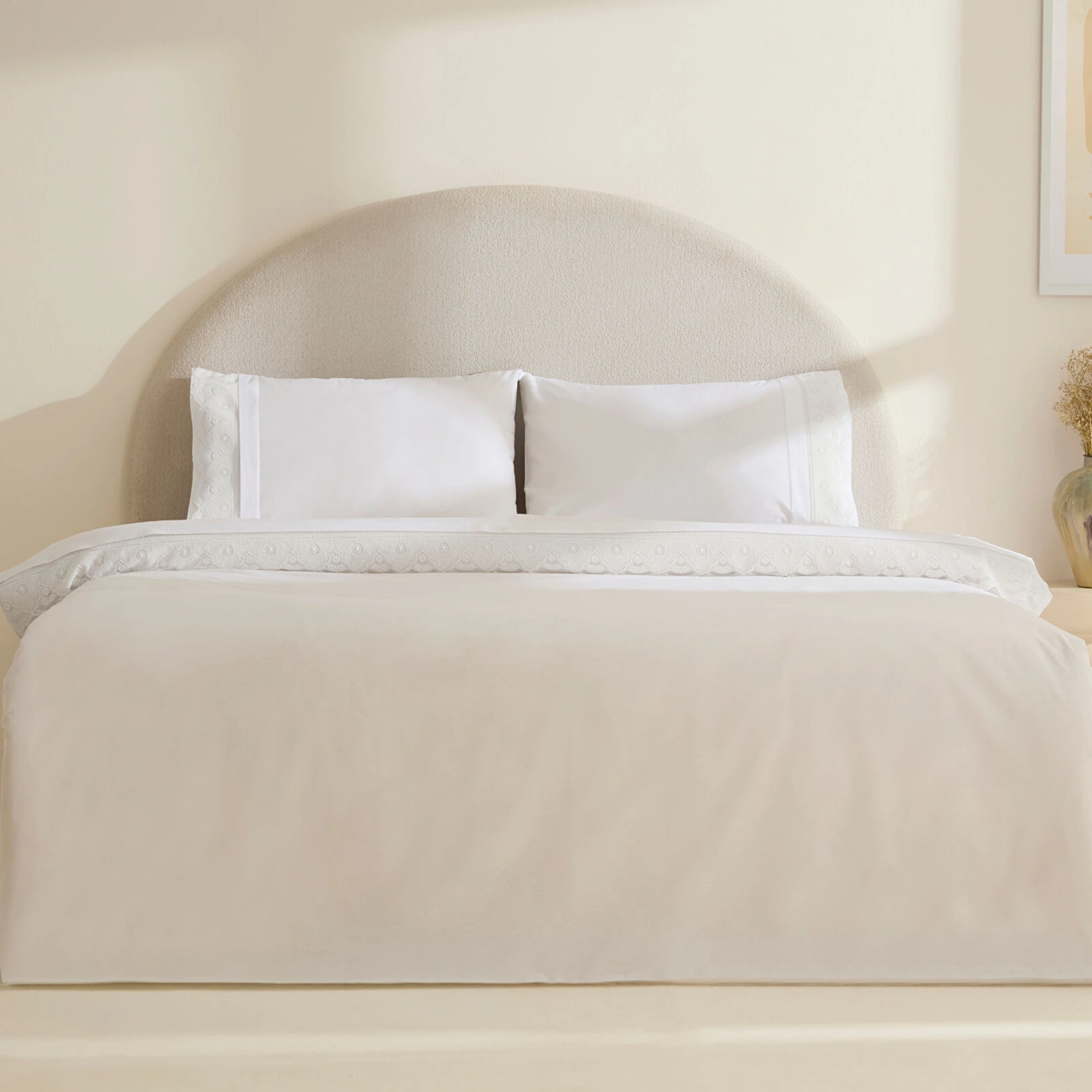 Karaca Home Teora Dantelli Çift Kişilik Nevresım Takımı Beyaz Beyaz
