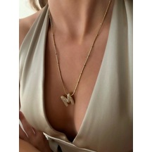 Mrs Flower Çelik Zincirli Zirkon Taşlı M Harfli Gold Renk Bubble Kolye Çok Renkli