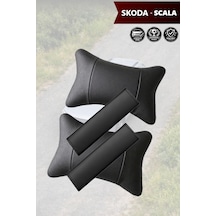 Skoda Scala Uyumlu Lüks Deri Yastık Deri Kemer Koruyucu Siyah Set