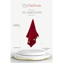 Püsküllü Yumuşak Pamuk Havlu Yüksek Emicili El Havlusu 50x90 Cm Kırmızı