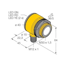 Turck Ru300-t30-lı26x3-h1141 Ultrasonik Sensör , 3m. Algılama Mesafesi, 4-20ma, M12 Konnektörlü