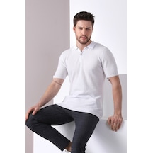 Ferraro Beyaz Polo Yaka Fermuarlı Erkek Pamuk Triko T-Shirt-Beyaz (417942346) Beyaz