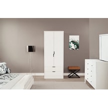 Moderno Mini 2 Kapaklı 2 Çekmeceli Gardırop Kompakt Tasarım, Modern Görünüm Beyaz