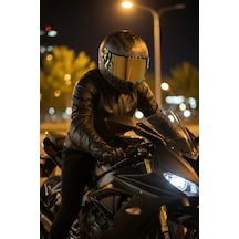 Gıvı 50.x Bones Siyah  1 Renkli 1 Şeffaf Vizörlü Motosiklet Kask Gold Vizör + Şeffaf