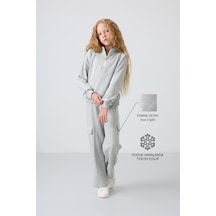 Tommy Life Gri Melanj Pamuklu İçi Tüylü Yumuşak Dokulu Standart Fit Nakışlı Kız Çocuk Eşofman Takım - 75159 Gri Melanj