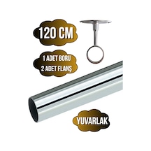 Metal Yuvarlak Krom Mobilya Dolap Askı Borusu 120cm 2 Adet Ayaklı Açık Flanş-1 Adet Boru Çap:25mm Gri