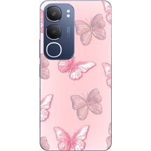 Vivo Y19s Uyumlu Pembe Kelebekler Baskılı Silikon Kılıf Renkli