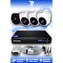 Picam 4 Kameralı Uzay 3 İç Kamera Set HDD'siz Full HD Gece Görüşlü Güvenlik Kamerası Sistemi