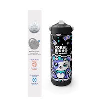 Coral High Siyah Ayıcık Desenli Katlanır Ağızlıklı Çelik Termos 650 Ml 38324 Siyah
